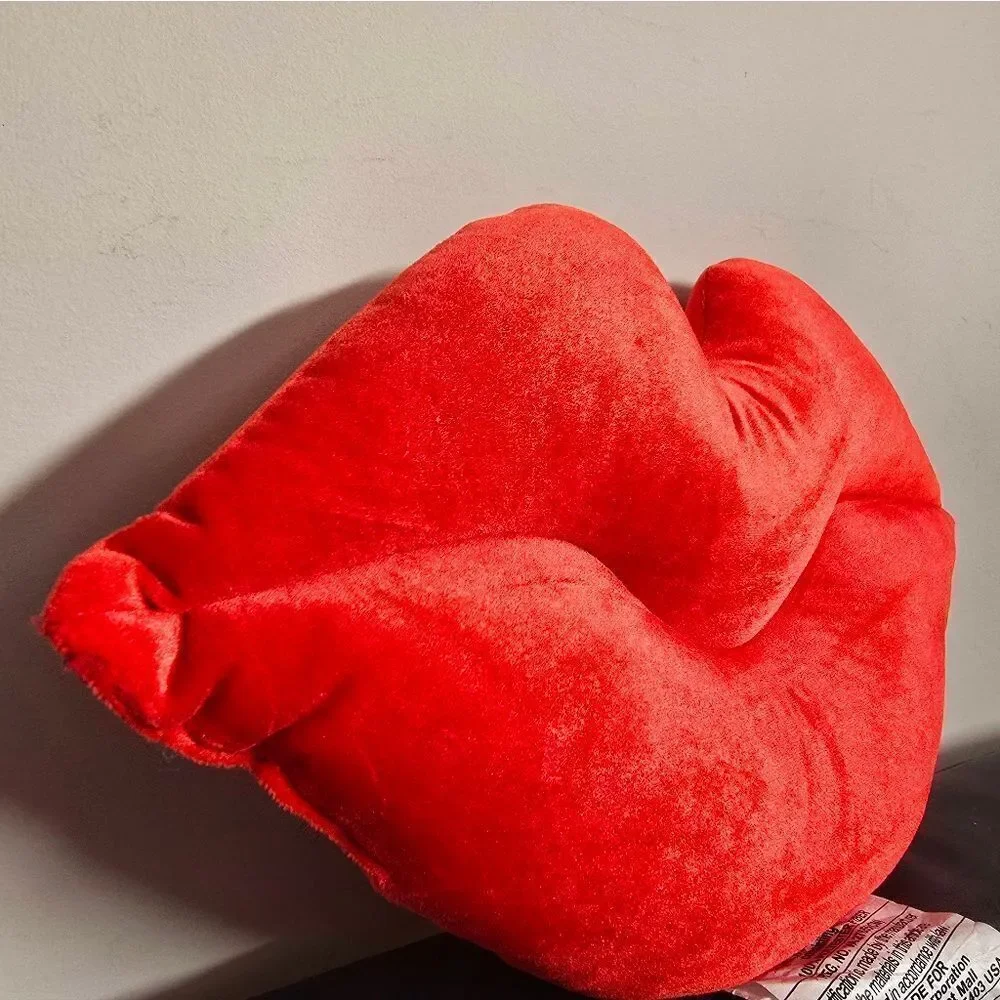 Valentine's Day Decor Bundle of Lips Throw Pillow and Feathery Friends Bird, New